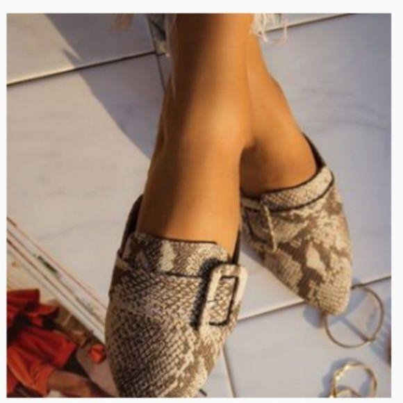 Faux Suede Buckle Mule in Snake - Picture 7 of 7